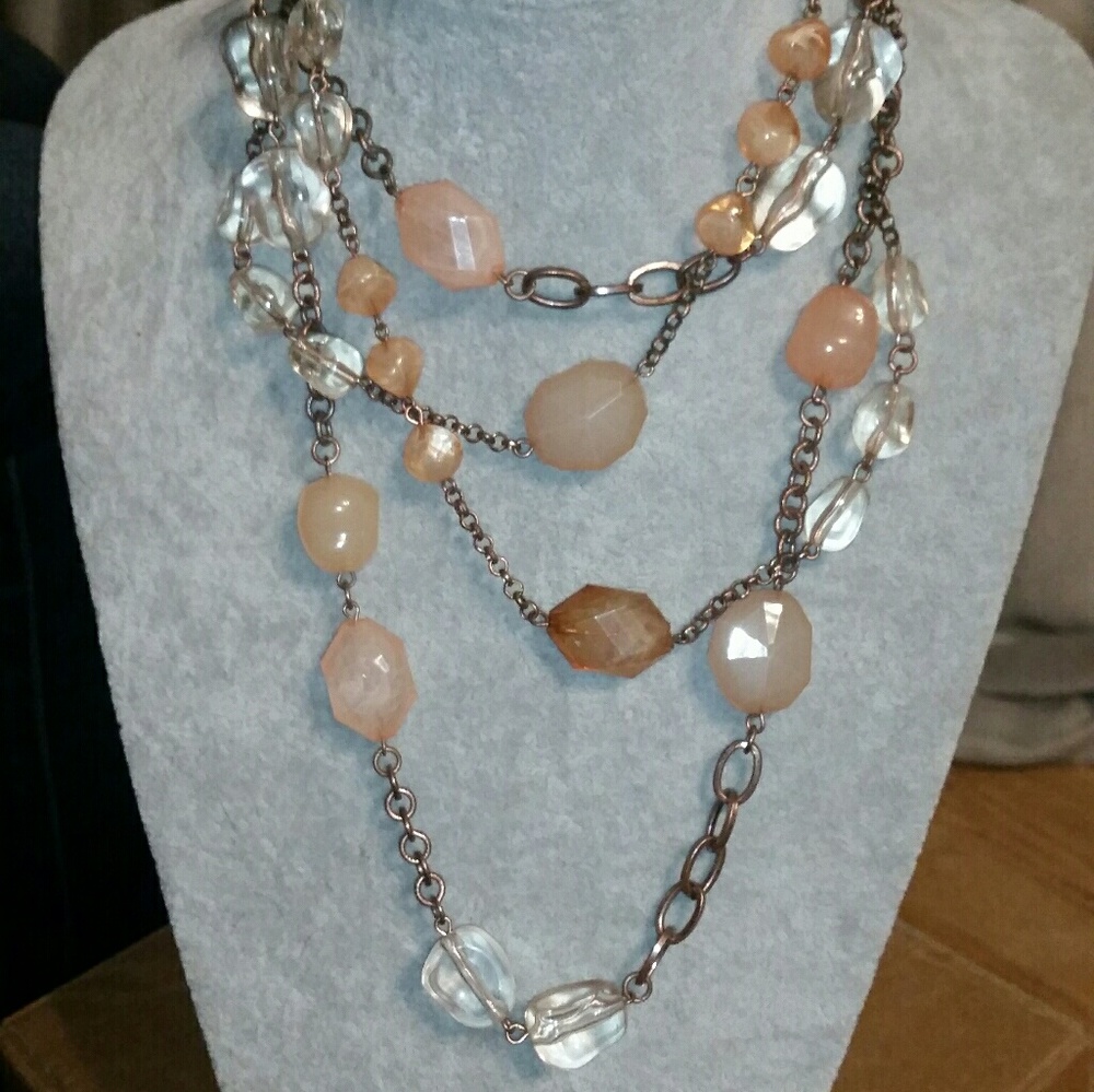 LOFT Antique Brass Peach/Clear Double Strand Neckl